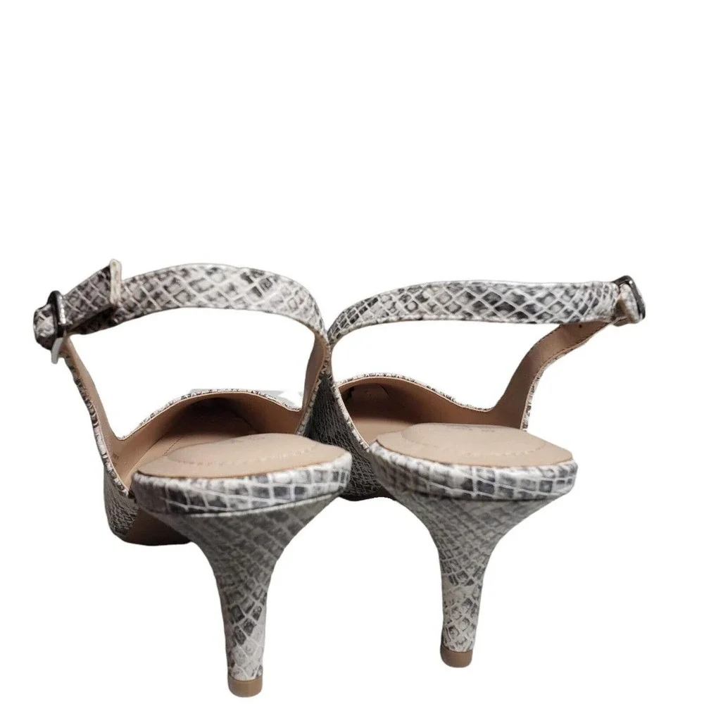 Alfani Womens Babbsy Taupe Snake Print Pointed Toe Slingback Buckle Heels Sz 9 M